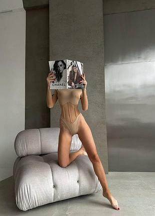 Женский боди из микродайвинга с имитацией корсета 181