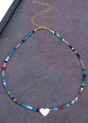 Украшение цветные бусины чешский бисер сердце