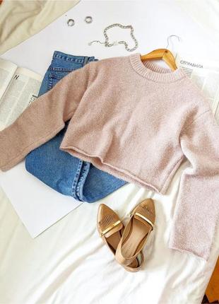 Вкорочений пухнастий светрик з люрексом/свитер/светр/кофта/джемпер h&m, на р. xs