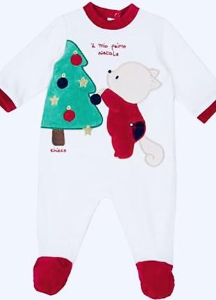 Велюровый комбинезон человечек "christmas holidays" рождественский новогодний из коллекции chicco итальялия