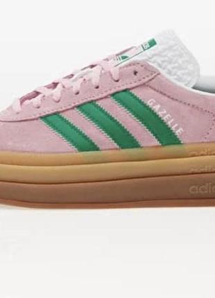 Кроссовки розовые adidas gazelle bold w true pink/ green/ ftw white
