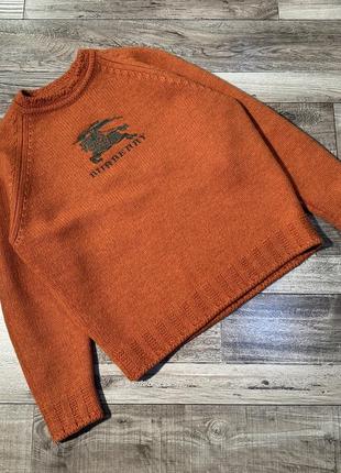 Шерстяной свитер реглан пуловер джемпер burberry с большим логотипом унисекс