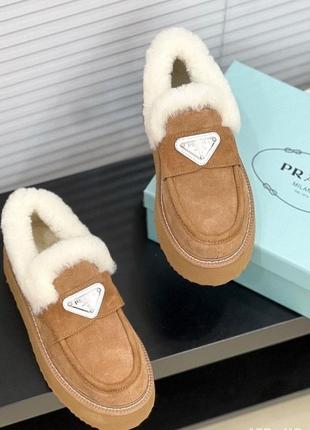 Зимние лоферы, сапоги в стиле prada замша и овчина