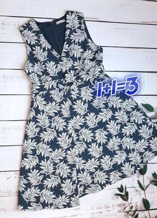 1+1=3 шикарное зеленое приталенное платье-миди в принт листочки marks & spencer, размер 50 - 52