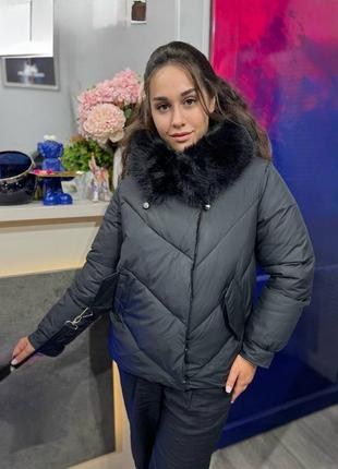 Тепла зимова куртка чорна куртка зима