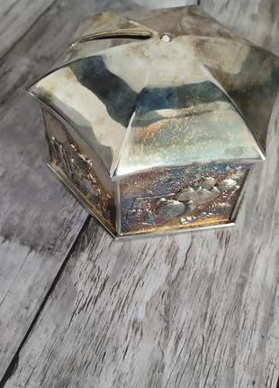 Новая посеребренная копилка с медвежонками