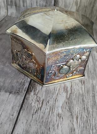 Новая посеребренная копилка с медвежонками