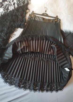 Длинная кожаная юбка плиссе с кружевом river island