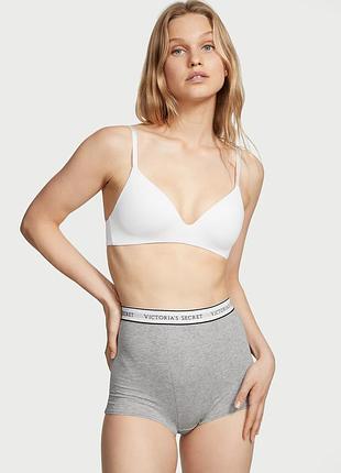 Хлопковые трусики шортики высокая талия серые boyshort panty
