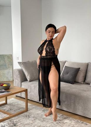 Удлиненный пеньюар plus size