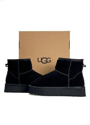 Женские угги ugg classic mini platform black fur