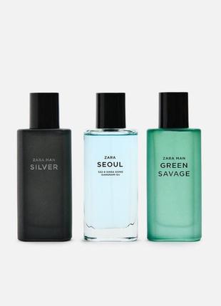Новый фирменный мужской подарочный набор туалетная вода seoul, green savage и silver zara man