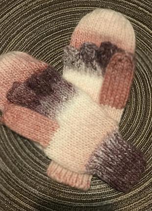 Теплые вязаные перчатки / кофейки с отворотом