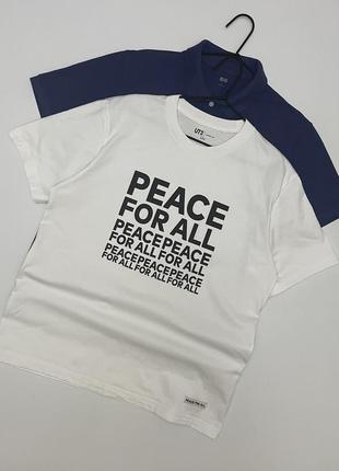 Футболка мужская белая с принтом peace for all uniqlo ut kashiwa sato, размер l
