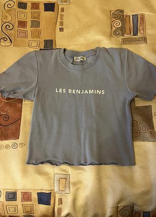 Футболка - топ в рубчик les benjamins, голубая, размер s