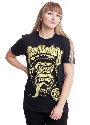 Жіноча  кастомна футболка чорного кольору з мавпою gas monkey літній одяг унісекс