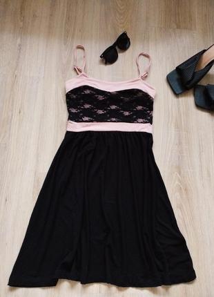 Черное мини платье, трикотажный сарафан на тонких бретельках, 1+1=3 🖤🖤🖤