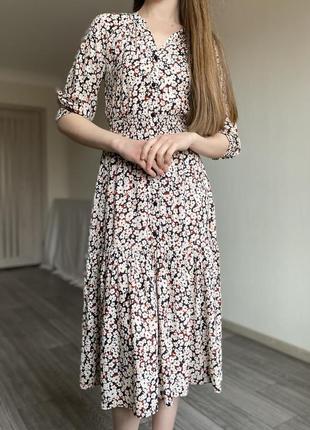 Платье миди zara цветочный принт