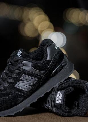 Зимние кроссовки new balance 574 black / New York банс 574 черный мех