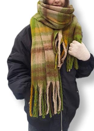 Шарф теплый зимний объемный женский оливковый