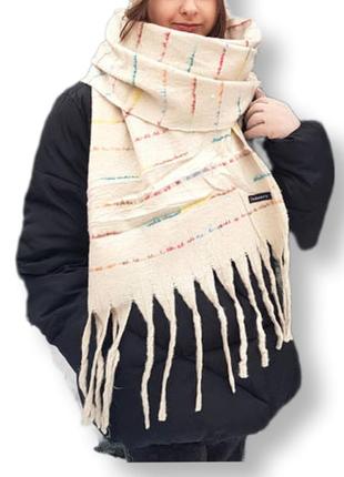 Шарф теплый зимний объемный женский молочный