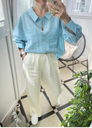 Zara голубая рубашка в полоску из лиоцелла