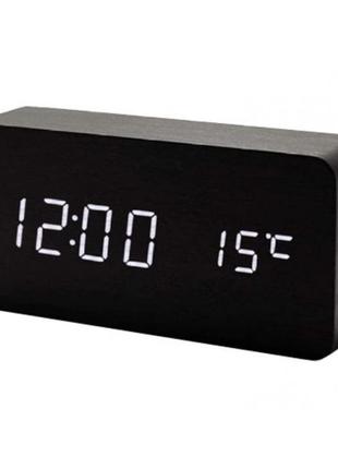 Електронний годинник vst-862-6, з датчиком температури, будильник, живлення від usb. колір: чорний-білий