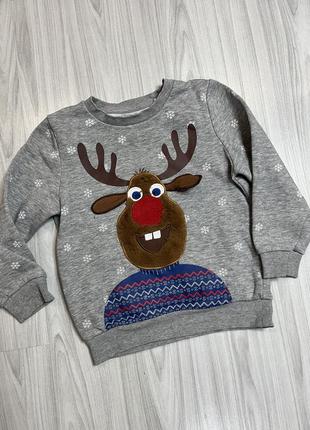 Світшот утеплений на 116 см кофта з оленем новорічна кофтинка