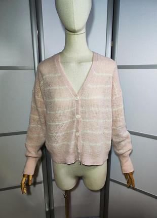 Hush британский модный бренд светло-розовый в полоску кардиган из мягкой пушистой пряжи альпака шерсть
