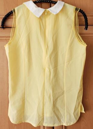 Baluoke шифоновая блузка без рукавов майка летняя с белым воротничком желтая s 446 фото