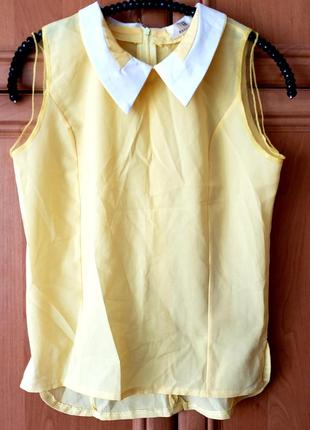 Baluoke шифоновая блузка без рукавов майка летняя с белым воротничком желтая s 444 фото