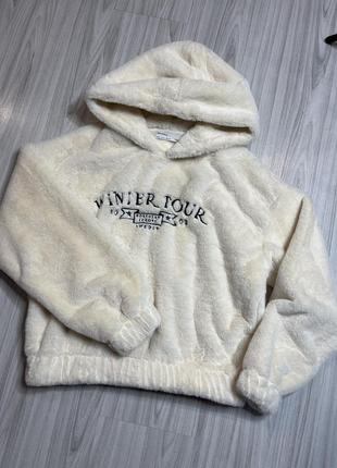 Тепла зимова плюшева кофта з капюшоном на с-м