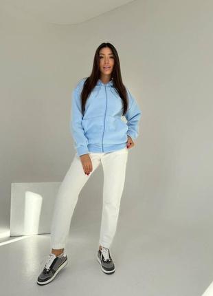 Худи на молнии удобная кофта оверсайз толстовка зипка с капюшоном на флисе тепла черная серая молочная3 фото