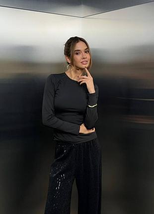 Чорні брюки з паєтками, святкові брюки палаццо