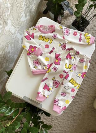 Пижама/девочка/теплая/двухнитка с начесом/байка/цветы