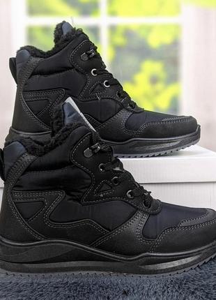 Ботинки дутики женские зимние paolla короткие черные на шнурках 4664