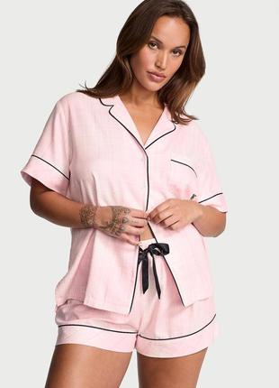 Розовая фланелевая пижама рубашка+шорты victoria's secret оригинал