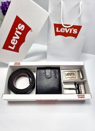Чоловічий подарунковий набір levi’s ,шкіряний ремінь та шкіряний гаманець