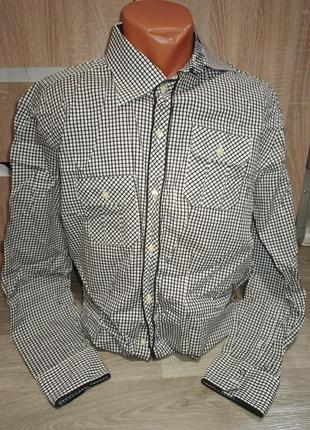 Мужская рубашка в клетку,череро белая, размер l по бирке, по факту 50-52