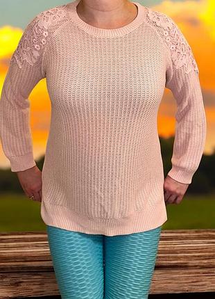 Р. 44-46/s-m нежно-розовый женский свитер с кружевом chicopee