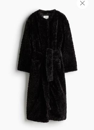 Шуба шубка тедди черная пальто h&m hm 1252179001 xs s m l