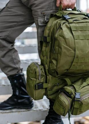 Рюкзак тактичний 55л з трьома підсумками! якісний штурмовий для походу подорожей великий рюкзак баул