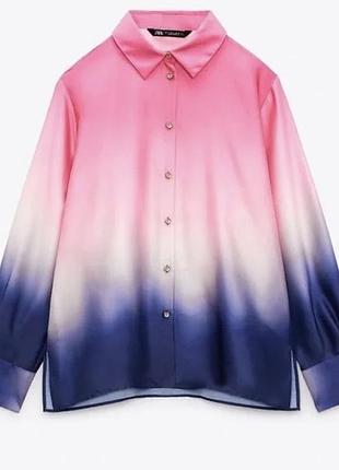 Zara актуальная сатиновая рубашка рубашка блузка омбре тан-дай градиент бренд zara, р.l