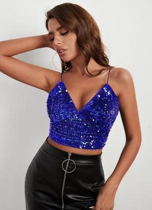 New look блестящий праздничный navy tops топ кроп майка пайетки бренд new look, р.8