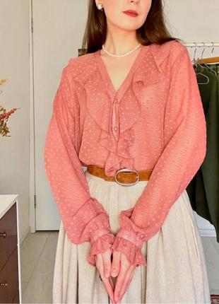 Пудровая полупрозрачная блуза блузка