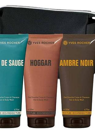 Набір парфумований гель для душу та волосся bois de sauge hoggar ambre noir ів роше