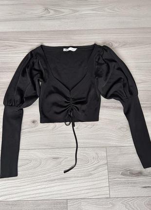 Топ zara, укороченная блуза-топ с рукавами фонариками