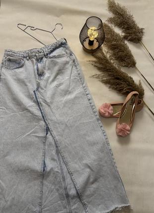 Джинсовая длинная юбка с разрезом zara