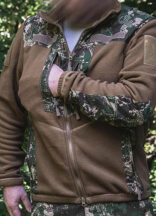 Флісова куртка кофта камуфляжна hunter комбінована мультикам-койот тактична військова, сітка сша , розміра usa