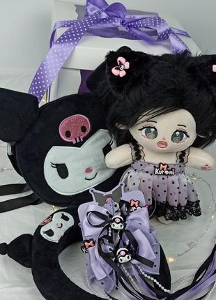 Подарунковий набір kuromi (sanrio): м'яка аніме лялька ідол в костюмі куромі, сумка, обідок і заколки для волосся - подарунок для дівчини, дівчинки